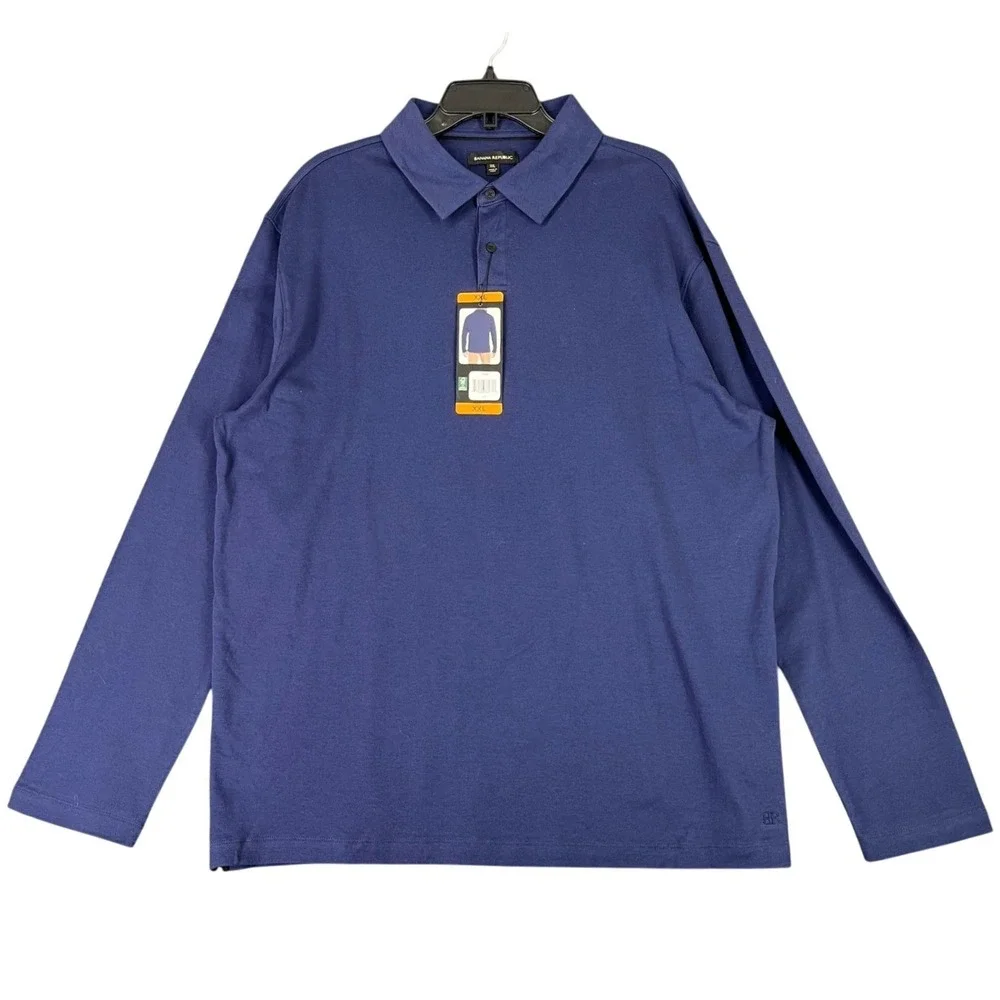 Banana Republic Luxe Touch Business Casual Polo Shirt Mens XXL Blue Long Sleeve